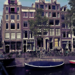 view at typical gable houses in Amsterdam